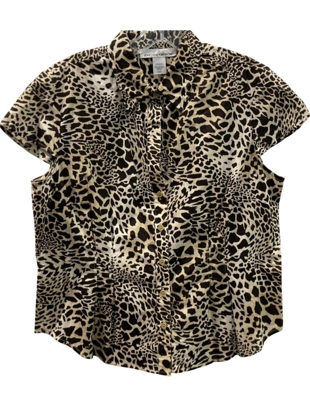 Vintage Jones New York Leopard Button Up Blouse L Brown Mob Wife Indie Sleaze